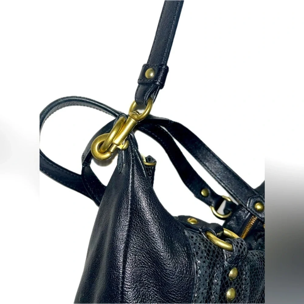 COACH Ashley Black Leather Python Trim Purse Shoulder Hobo Handbag F20104